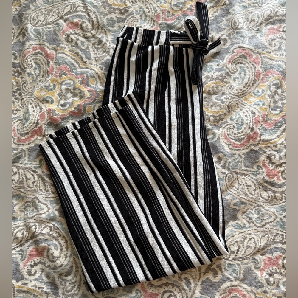 Cato Black and White Striped Wide Leg Pants